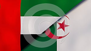 The flags of United Arab Emirates and Algeria. News, reportage, business background. 3d illustration
