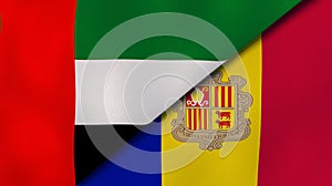 The flags of United Arab Emirates and Andorra. News, reportage, business background. 3d illustration