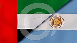 The flags of United Arab Emirates and Argentina. News, reportage, business background. 3d illustration