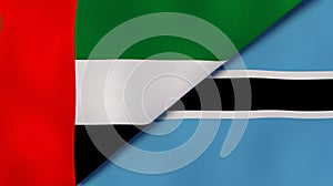 The flags of United Arab Emirates and Botswana. News, reportage, business background. 3d illustration
