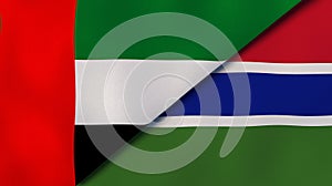 The flags of United Arab Emirates and Gambia. News, reportage, business background. 3d illustration