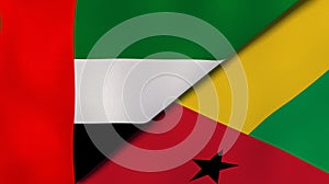 The flags of United Arab Emirates and Guinea Bissau. News, reportage, business background. 3d illustration