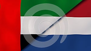 The flags of United Arab Emirates and Netherlands. News, reportage, business background. 3d illustration