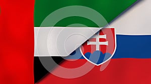 The flags of United Arab Emirates and Slovakia. News, reportage, business background. 3d illustration