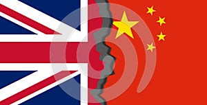 Flags of United Kingdom and China, United Kingdom vs China in world war crisis concept