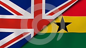 The flags of United Kingdom and Ghana. News, reportage, business background. 3d illustration