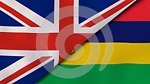 The flags of United Kingdom and Mauritius. News, reportage, business background. 3d illustration