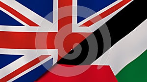 The flags of United Kingdom and Palestine. News, reportage, business background. 3d illustration