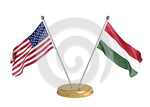 Flags of the United States of America and Hungary on white background. 3D illustration