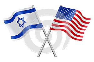 Flags of United States of America and Israel isolated on white background