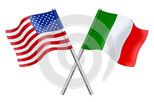 Flags of United States of America and Italy isolated on white background