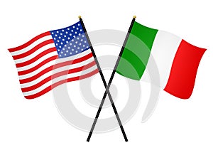 Flags of United States of America and Italy isolated on white background