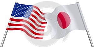 Flags of United States of America and Japan isolated on white background