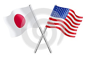 Flags of United States of America and Japan isolated on white background
