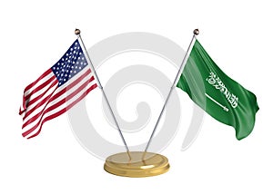 Flags of the United States of America and Saudi Arabia on white background. 3D illustration