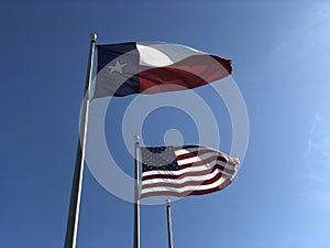 Flags of the United States of America and the Texas State