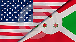 The flags of United States and Burundi. News, reportage, business background. 3d illustration