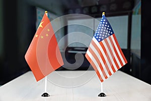 flags of United States and china international negotiations. conclusion of contracts between countries. concept of communication photo