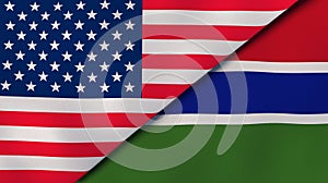 The flags of United States and Gambia. News, reportage, business background. 3d illustration