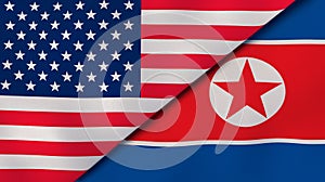 The flags of United States and North Korea. News, reportage, business background. 3d illustration