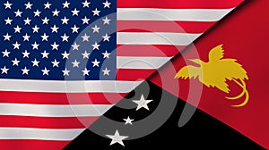 The flags of United States and Papua New Guinea. News, reportage, business background. 3d illustration