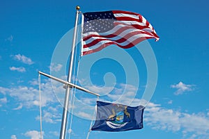 The flags of United States and the state of Michigan