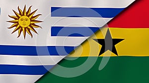 The flags of Uruguay and Ghana. News, reportage, business background. 3d illustration