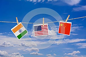 Flags of USA, China and India