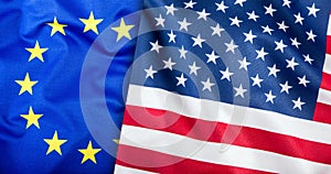 Flags of the USA and the European Union. American Flag and EU Flag. Flag inside stars. World flag concept