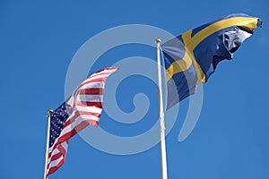 Flags of the USA and Sweden