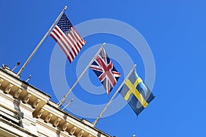 Flags of the USA, UK and Sweden