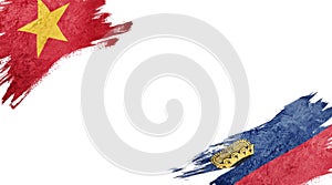 Flags of Vietnam and Liechtenstein on white background