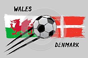 Flags of Wales And Denmark - Icon for euro football championship qualify - Grunge