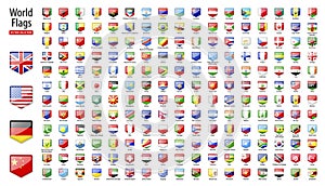 Flags of the world - vector set of pentagonal, glossy icons