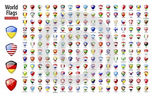 Flags of the world - vector set of shield, glossy icons
