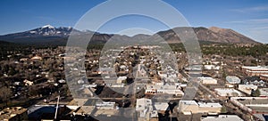 Flagstaff Arizona Town Skyline Aerial View Humphrey`s Peak