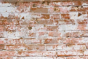 Flaked-off whitewashed brick wall photo