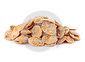 Flakes, breakfast cereal on white background. Healthy breakfast