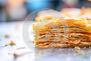 flaky baklava close-up with visible layers