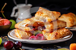 flaky puff pastry and fruit turnovers on plate