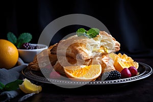 flaky puff pastry and fruit turnovers on plate