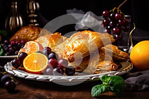 flaky puff pastry and fruit turnovers on plate