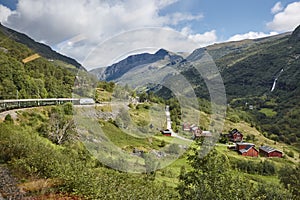 Flam railway landscape. Norwegian tourism highlight. Norway land photo