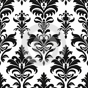 Flamboyant Black And White Damask Wallpaper Pattern