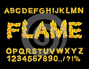 Flame Alphabet. Fire font. Fiery letters. Burning ABC.