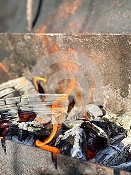 A flame burning in a brazier photo