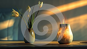 Flame burning, candlelight illuminates vase nature relaxation photo