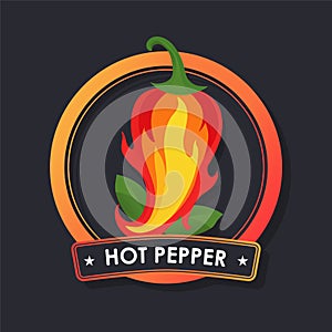 flame color and shape hot chili pepper in circle logo label
