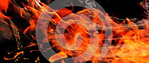 Flame of fire close-up, banner