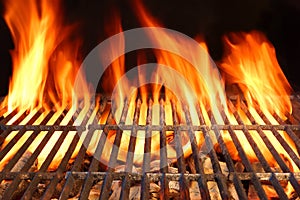 Flame Fire Empty Hot Barbecue Charcoal Grill With Glowing Coals